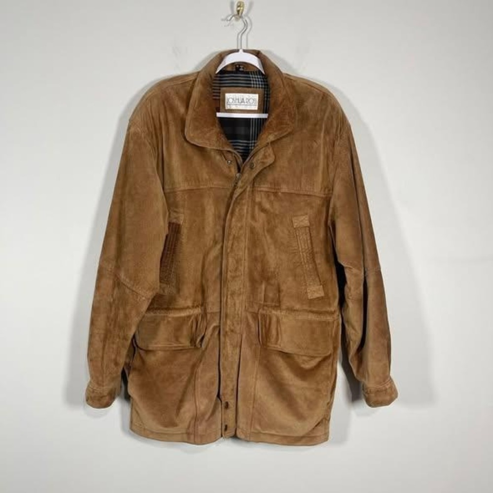 VTG‎ Joshua Ross Suede Coat Mens 40 Brown Jacket Plaid Lining Gorpcore 90s Y2K